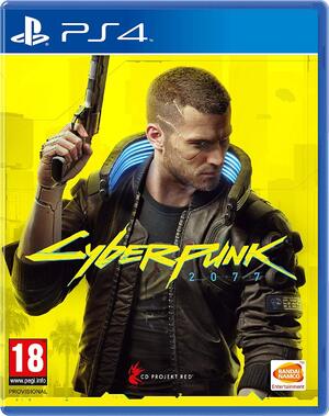 Cover of Cyberpunk 2077, featuring a man V