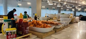 Sides and sauces being served in Pearl Abyss' on-site restaurant