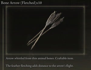 Elden Ring: All Crafting Recipes - Arrows/Bolts - Bone Arrow (Fletched) x10