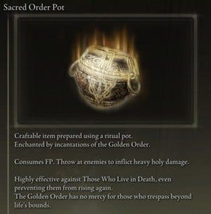 Elden Ring: All Crafting Recipes - Throwing Pots - Sacred Order Pot