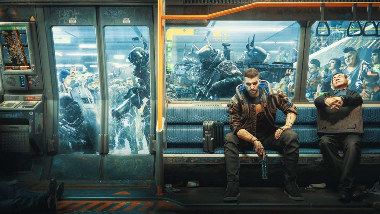 Cyberpunk mobile home with multiple shadowrunners riding on top of