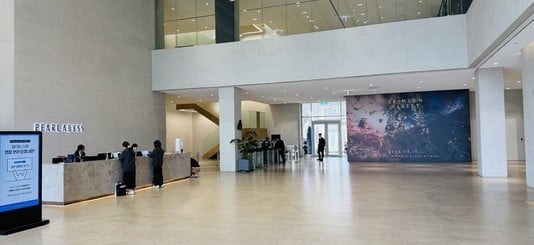 The cavernous lobby of Pearl Abyss' office