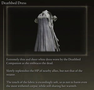 Elden Ring: 모든 개별 방어구 조각 - 죽음의 침대 드레스