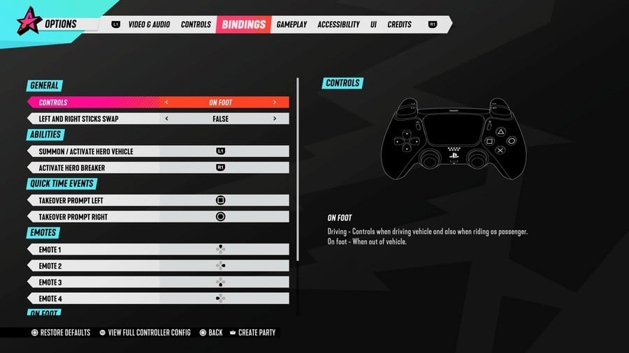 Destruction AllStars PS5 PlayStation 5 Controls Settings