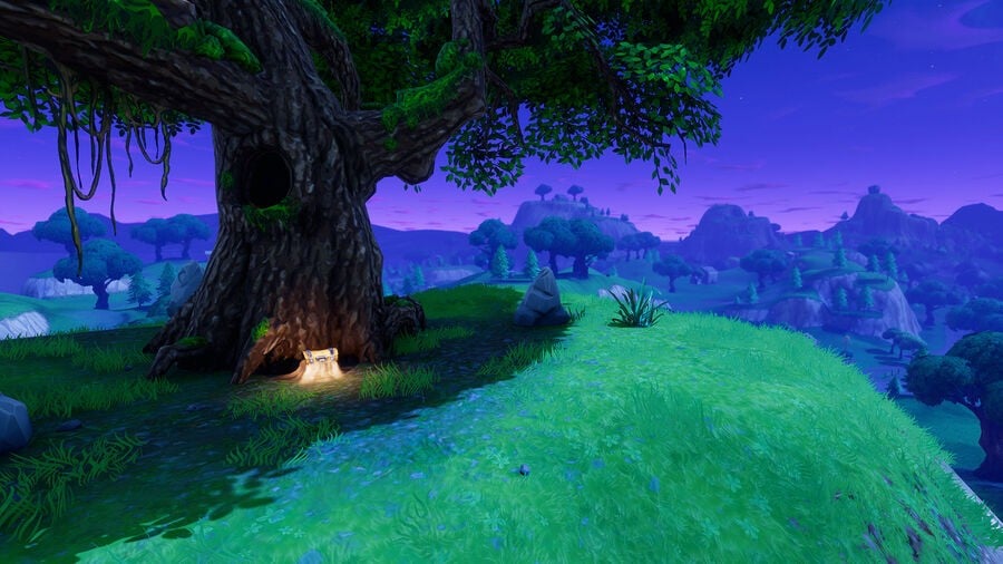 Fortnite Where to Search Between a Stone Circle, Wooden Bridge, and a Red RV Treasure Location 1