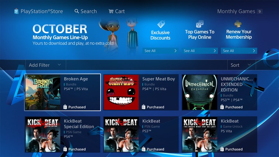 October PlayStation Plus PS4 PS3 Vita