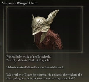 Elden Ring: 모든 풀 아머 세트 - Malenia의 세트 - Malenia의 날개 달린 투구