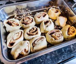 Before and after baking, and then flipped over to reveal the topping.