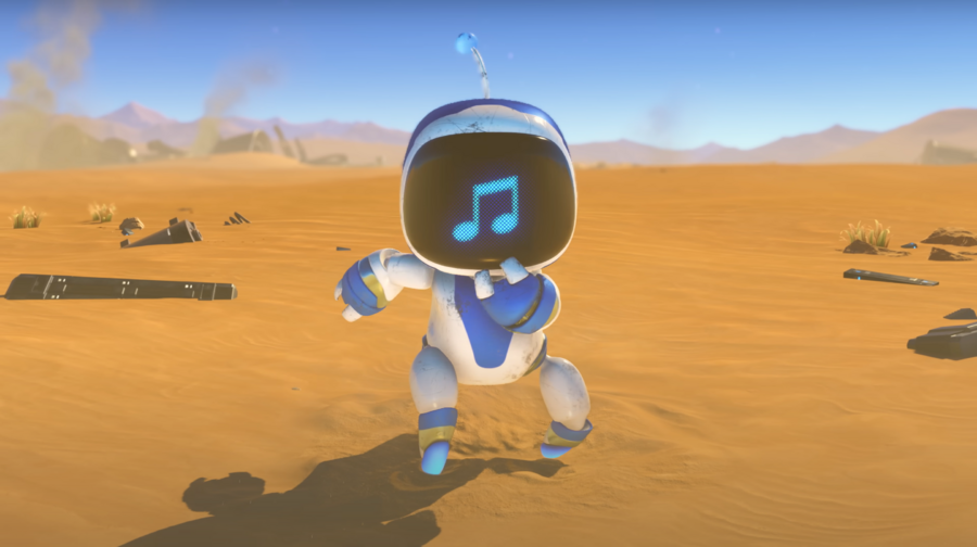 In the Astro Bot announcement trailer, what object does Astro struggle to pick up?