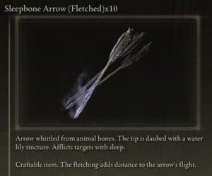 Elden Ring: All Crafting Recipes - Arrows/Bolts - Sleepbone Arrow (Fletched) x10