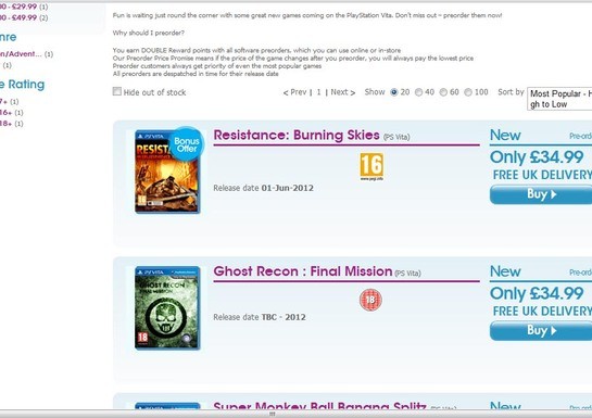 Retailer Lists Ghost Recon: Final Mission for Vita