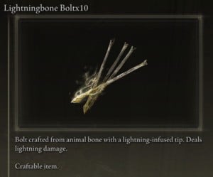 Elden Ring: All Crafting Recipes - Arrows/Bolts - Lightningbone Bolt x10