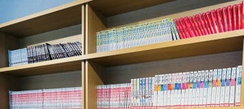 A book shelf stocked with Korean language mangas