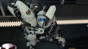 Two robots sharing an intimate moment