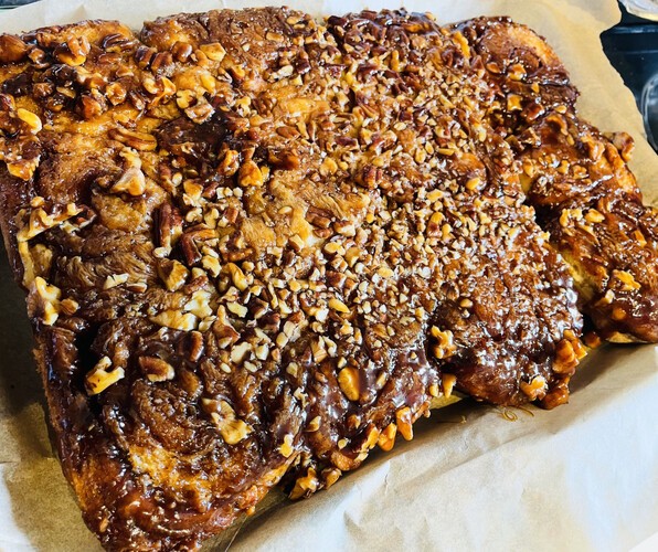 Before and after baking, and then flipped over to reveal the topping.