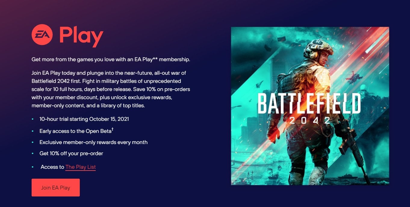 Ea Play Members On Ps5 Ps4 Get Early Battlefield 2042 Beta Access 10 Hour Free Trial Push Square