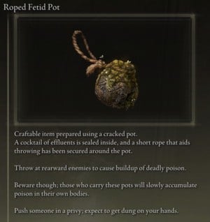 Elden Ring: All Crafting Recipes - Throwing Pots - Roped Fetid Pot