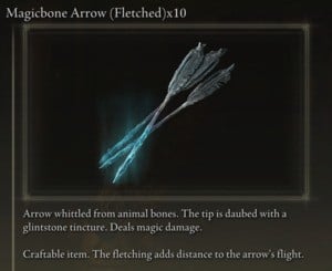 Elden Ring: All Crafting Recipes - Arrows/Bolts - Magicbone Arrow (Fletched) x10