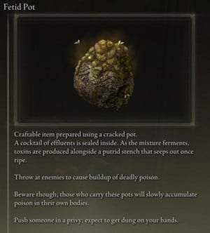 Elden Ring: All Crafting Recipes - Throwing Pots - Fetid Pot