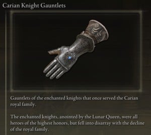 Elden Ring: 모든 풀 아머 세트 - Carian Knight 세트 - Carian Knight 건틀릿