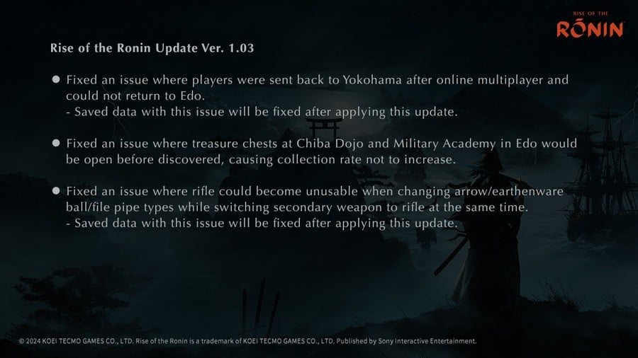 Rise of the Ronin Patch Notes