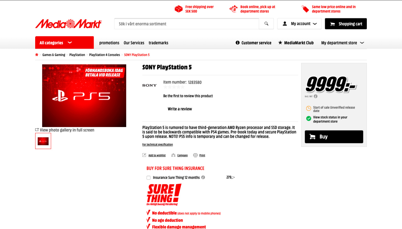 Don't Believe European Retailer MediaMarkt's Sky High PS5 Pre