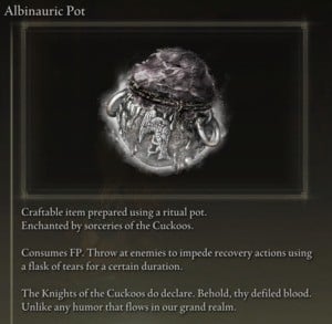 Elden Ring: All Crafting Recipes - Throwing Pots - Albinauric Pot