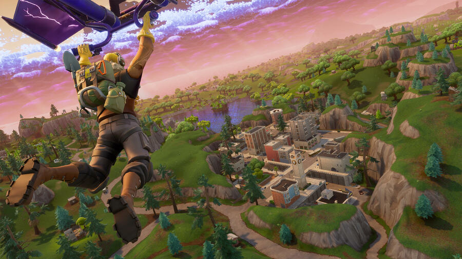Fortnite Search Between a Scarecrow, Pink Hot Rod, and a Big Screen Location 1