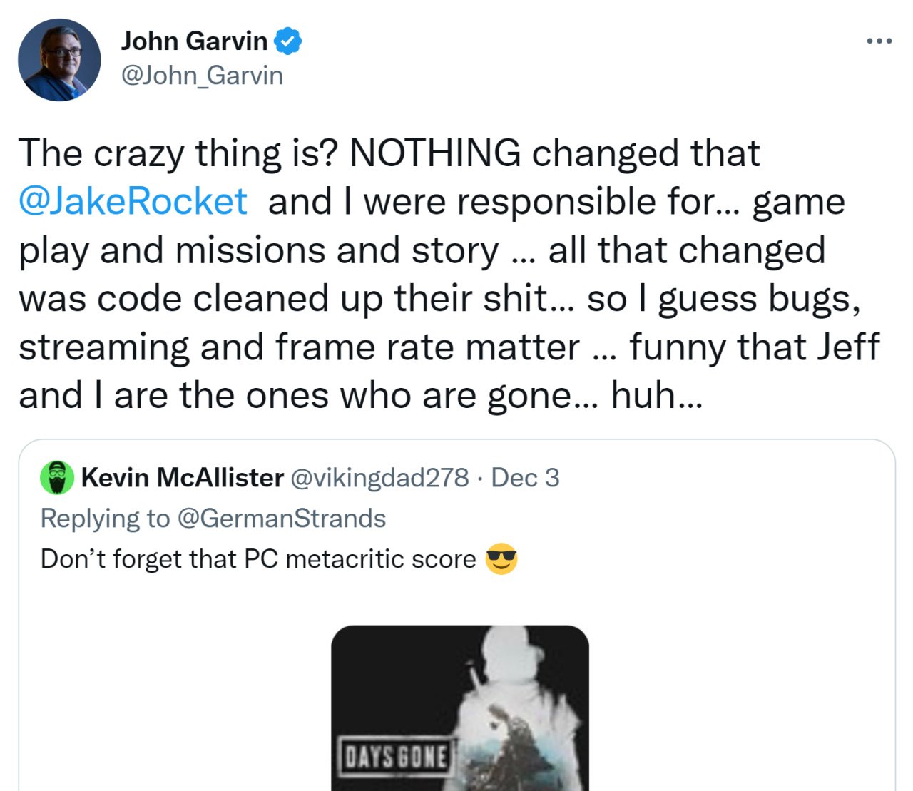 Jeff Ross, diretor de Days Gone foi ao Twitter falar sobre o cancelado Days  Gone 2
