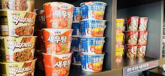 A selection of packaged ramen in Pearl Abyss' office