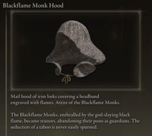 Elden Ring: 모든 풀 아머 세트 - Blackflame 세트 - Blackflame Monk Hood