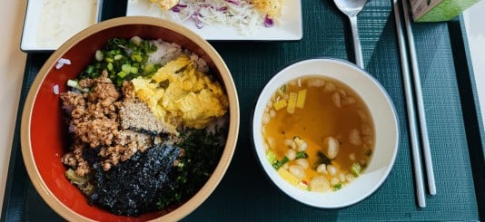 A tempura meal served in Pearl Abyss' on-site restaurant