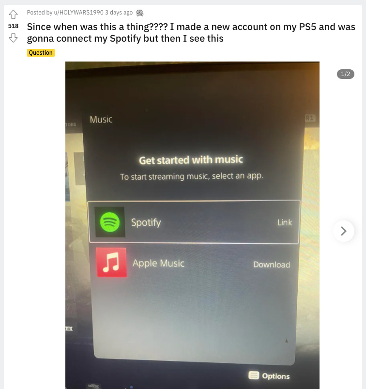Reddit Post PS5 Apple Music