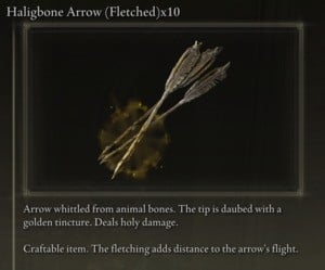 Elden Ring: All Crafting Recipes - Arrows/Bolts - Haligbone Arrow (Fletched) x10