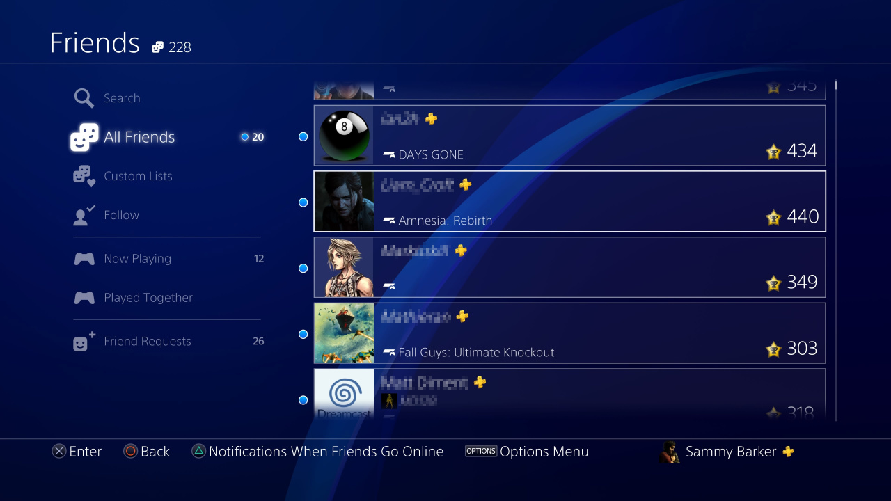 PS4 Friends List Displays Console You're On Square