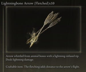 Elden Ring: All Crafting Recipes - Arrows/Bolts - Lightningbone Arrow (Fletched) x10