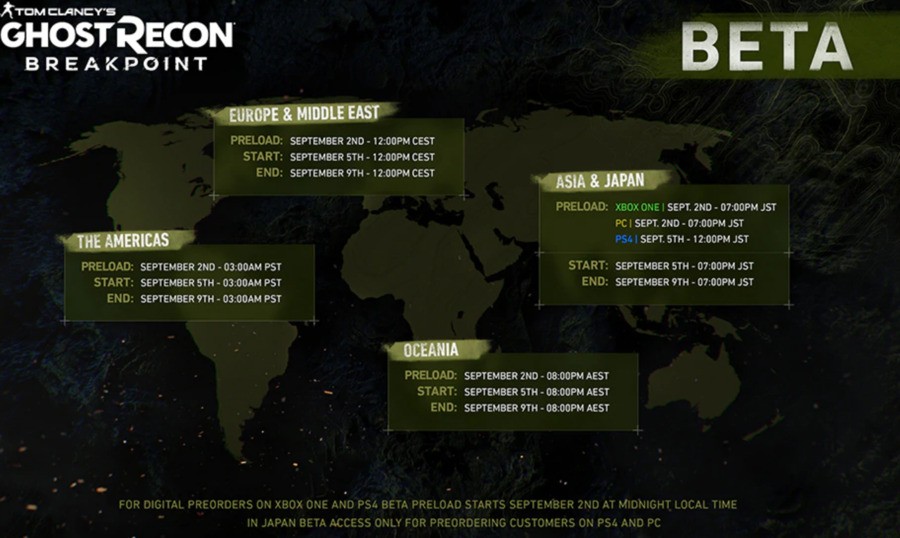 Ghost Recon Breakpoint beta dates times