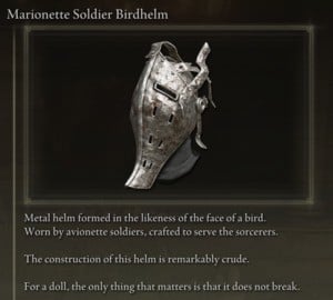 Elden Ring: All Individual Armour Pieces - Marionette Soldier Birdhelm