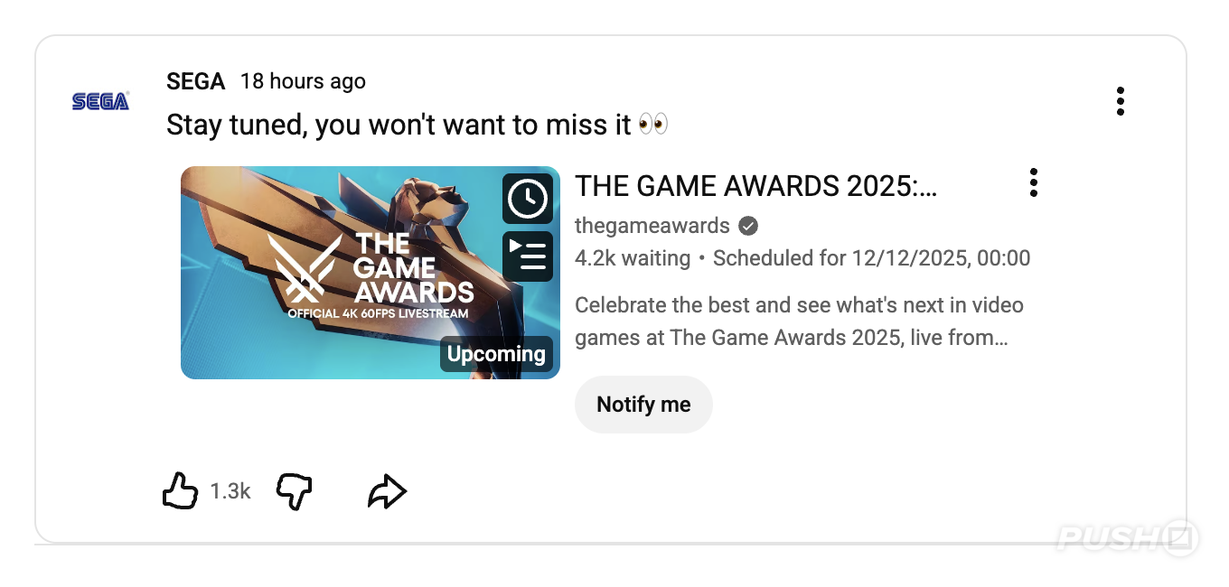 You 'Won't Want to Miss' The Game Awards, Says SEGA 2