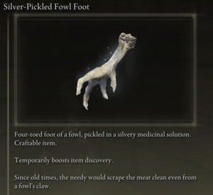 Elden Ring: All Crafting Recipes - Consumables - Silver-Pickled Fowl Foot