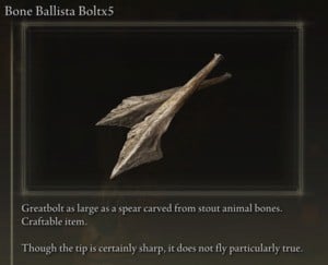 Elden Ring: All Crafting Recipes - Arrows/Bolts - Bone Ballista Bolt x5