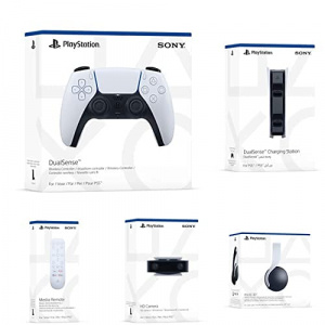 PS5 DualSense Wireless Controller + Charging Station + Pulse 3D Headset + HD Camera + Media Remote