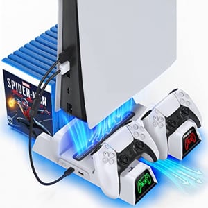 OIVO PS5 Stand with Suction Cooling Fan and Dual Controller Charger Station