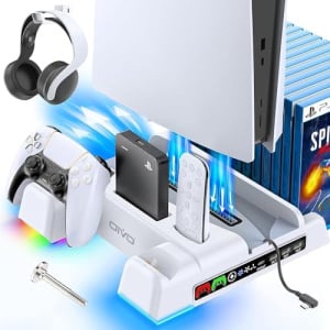PS5 / PS5 Slim Stand and Cooling Station with LED Controller Charging Station