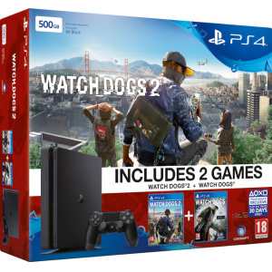 Sony PlayStation 4 Slim 500GB Console - Includes Watchdogs and Watchdogs 2