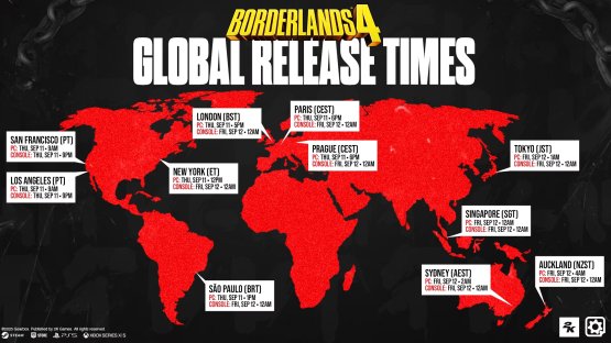 Borderlands 4 launch: global release times